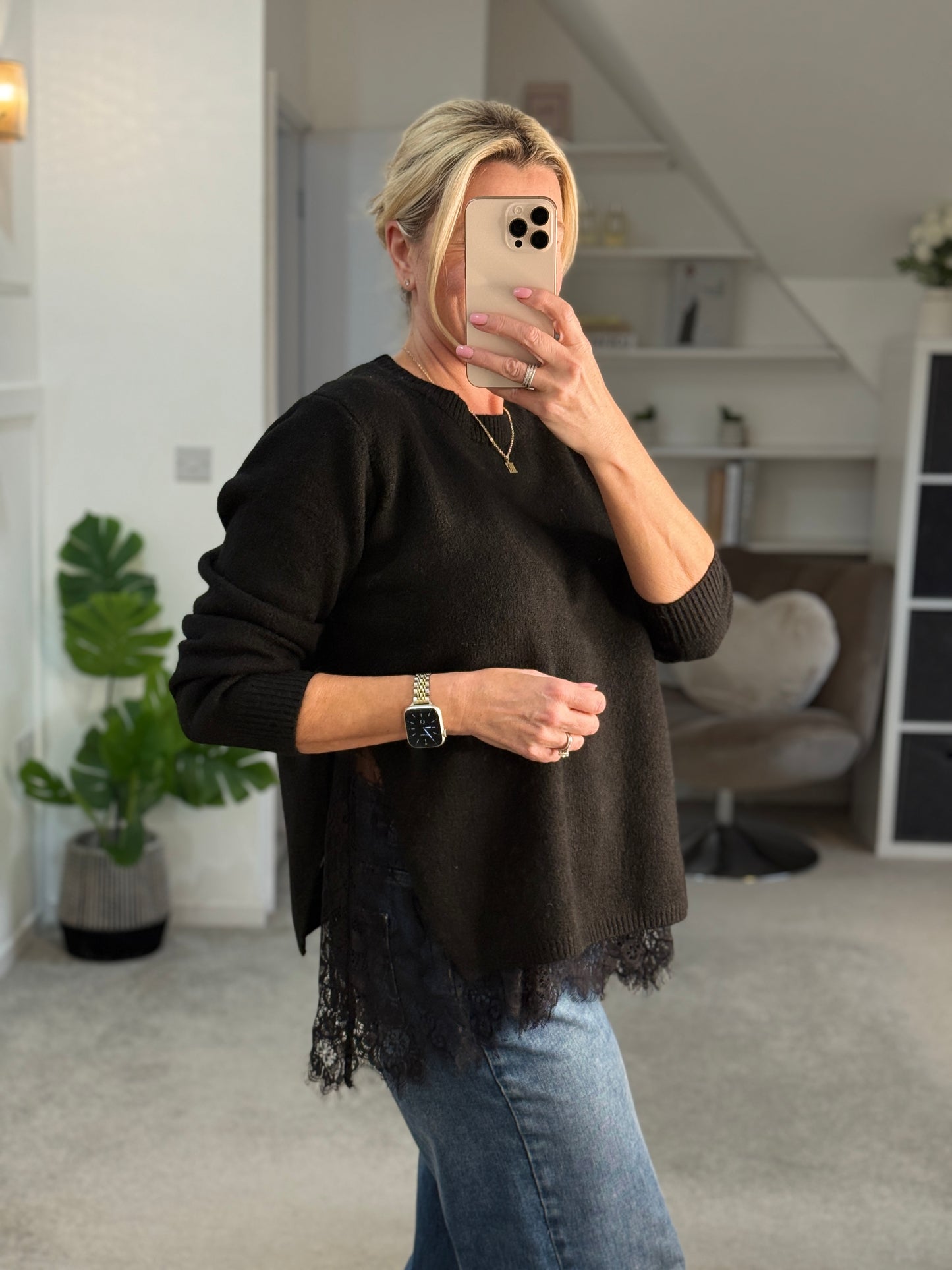 Black Lace Hem Jumper
