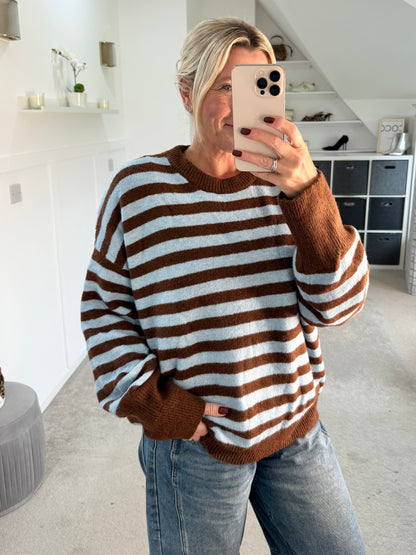 Chocolate/Blue Relaxed Fit Stripe Jumper