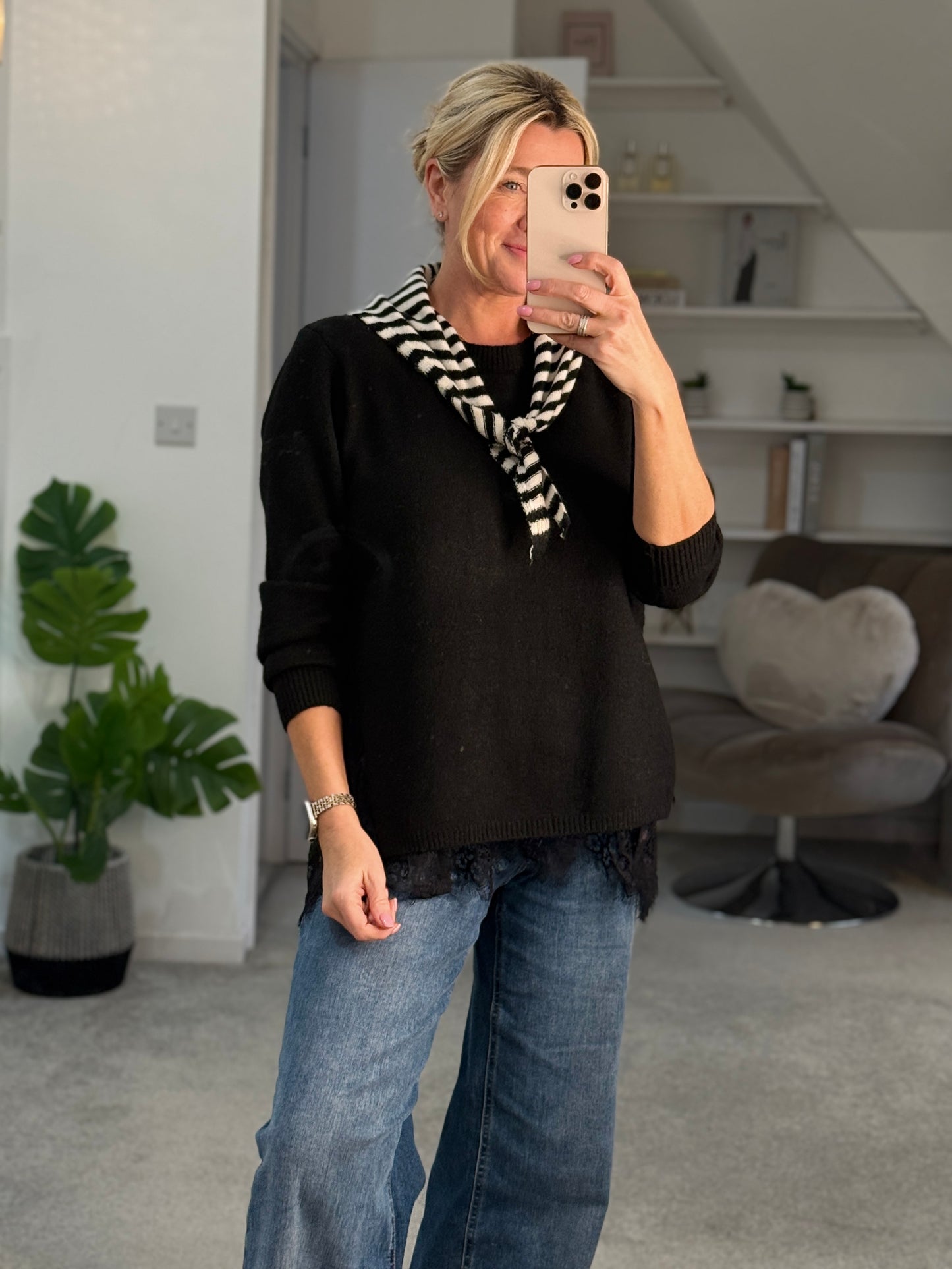 Black Lace Hem Jumper