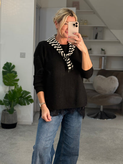 Black Lace Hem Jumper