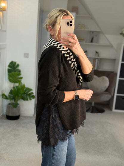Black Lace Hem Jumper