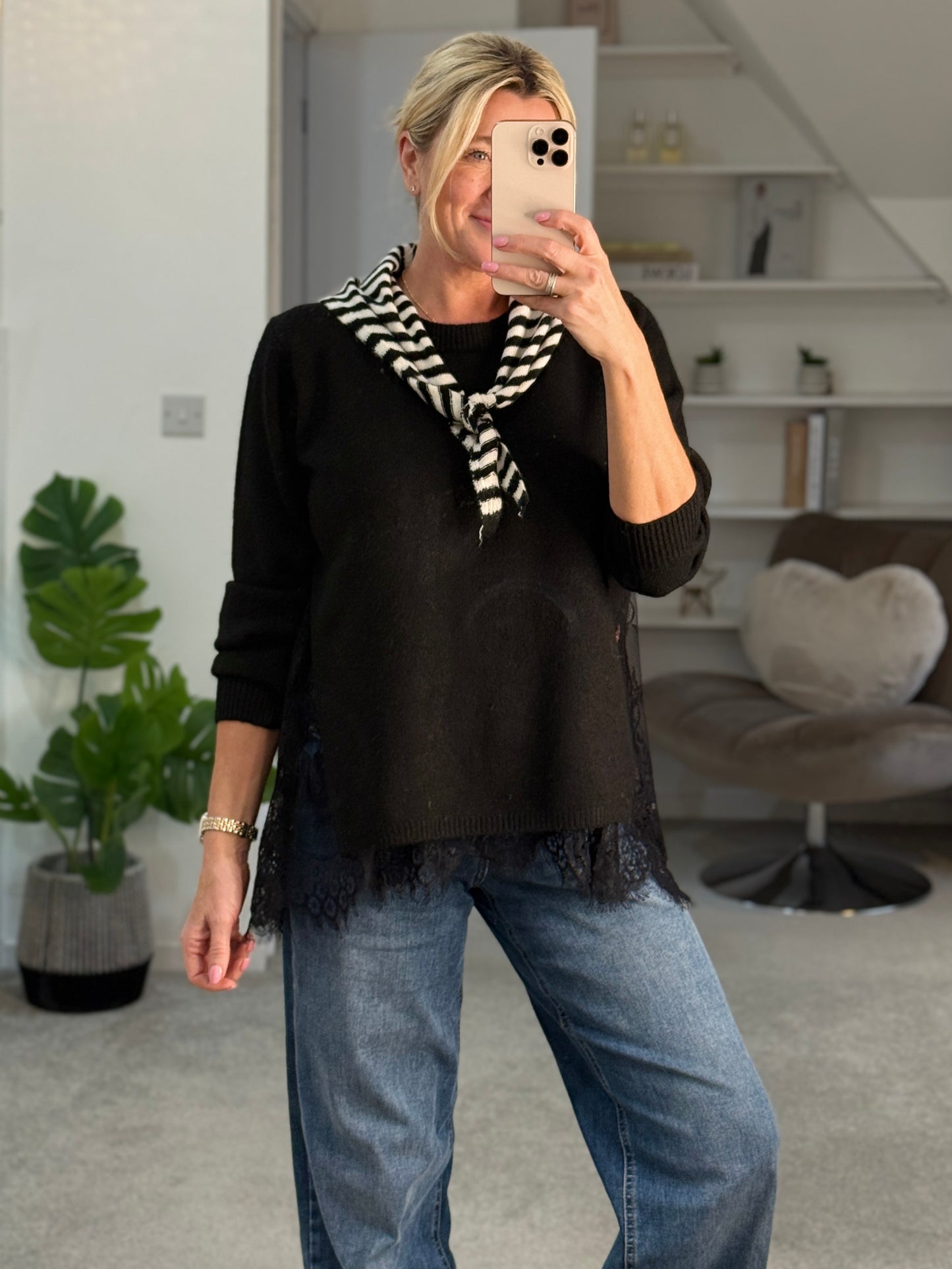 Black Lace Hem Jumper