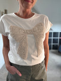 Cream Crochet Bow T Shirt