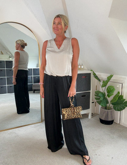 Charcoal Grey Silk Mix Bubble Hem Top