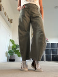 Light Khaki Cotton Barrel Leg Jeans