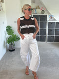 White Cotton Barrel Leg Jeans