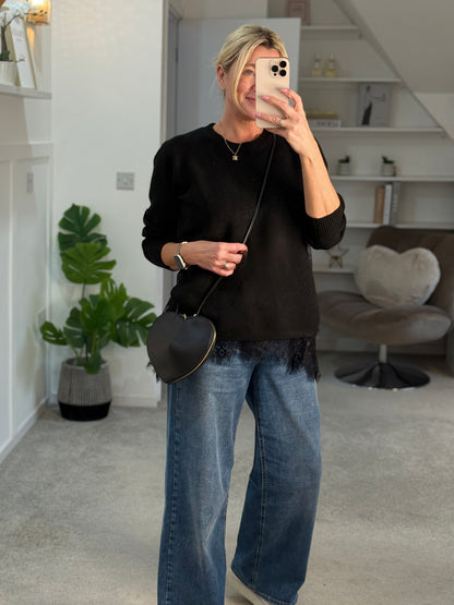 Black Lace Hem Jumper