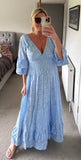 Baby Blue Broderie Anglaise Frill Sleeve Dress
