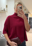 Burgundy Half Sleeve High Neck Jumper