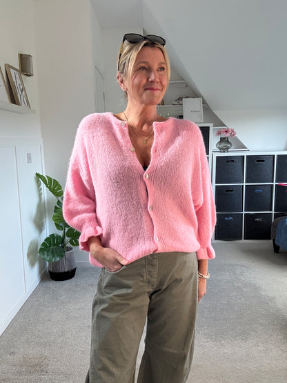 Pink Fluffy Frill Sleeve Cardigan