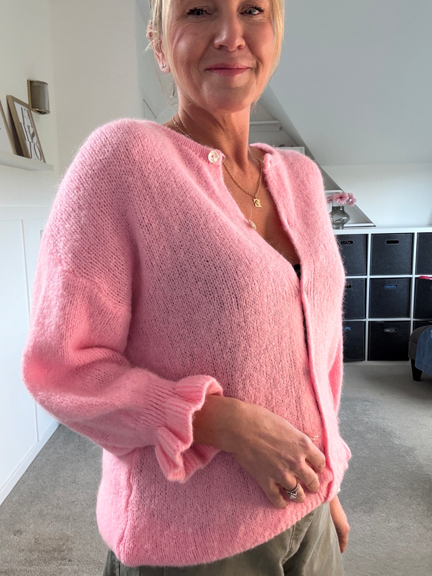 Pink Fluffy Frill Sleeve Cardigan