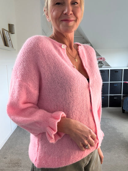 Pink Fluffy Frill Sleeve Cardigan