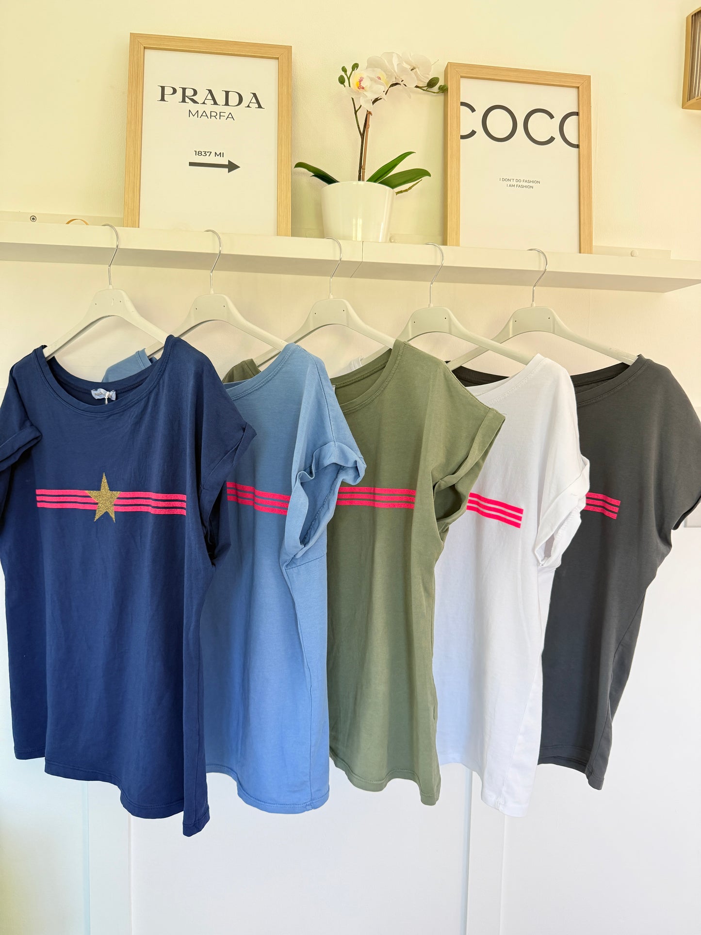 Denim Blue With Pink Stripe & Star T Shirt
