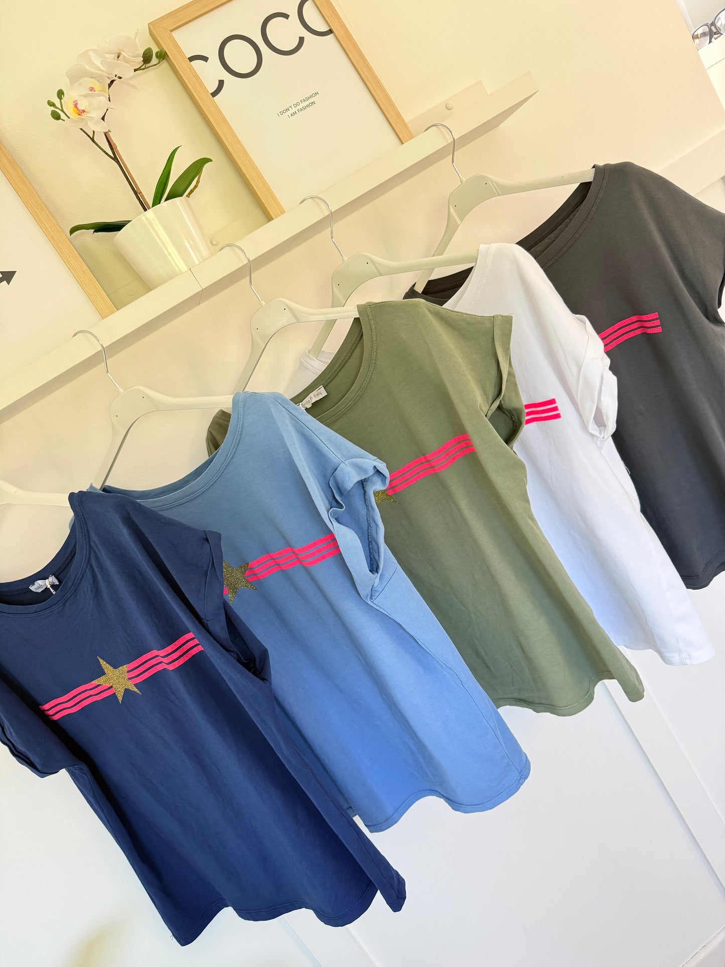 Denim Blue With Pink Stripe & Star T Shirt
