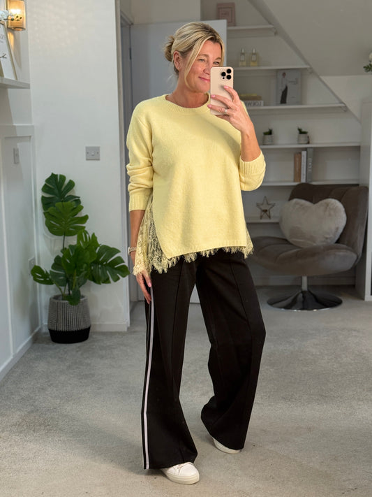 Black Twill Double Stripe Wide Leg Trousers