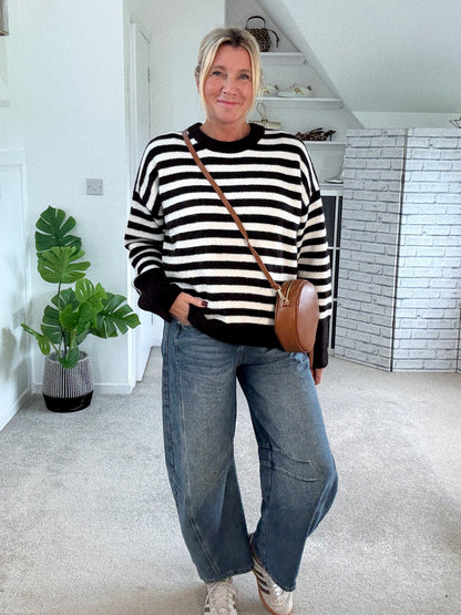 Dark Chocolate/Cream Relaxed Fit Stripe Jumper