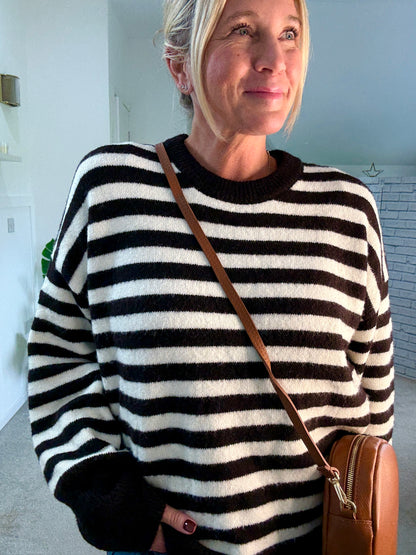 Dark Chocolate/Cream Relaxed Fit Stripe Jumper