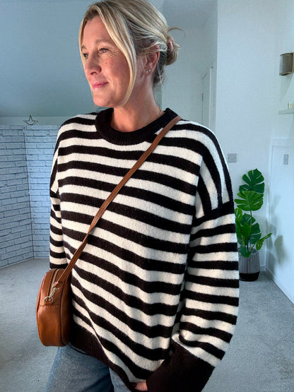 Dark Chocolate/Cream Relaxed Fit Stripe Jumper