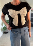 Black Crochet Bow T Shirt