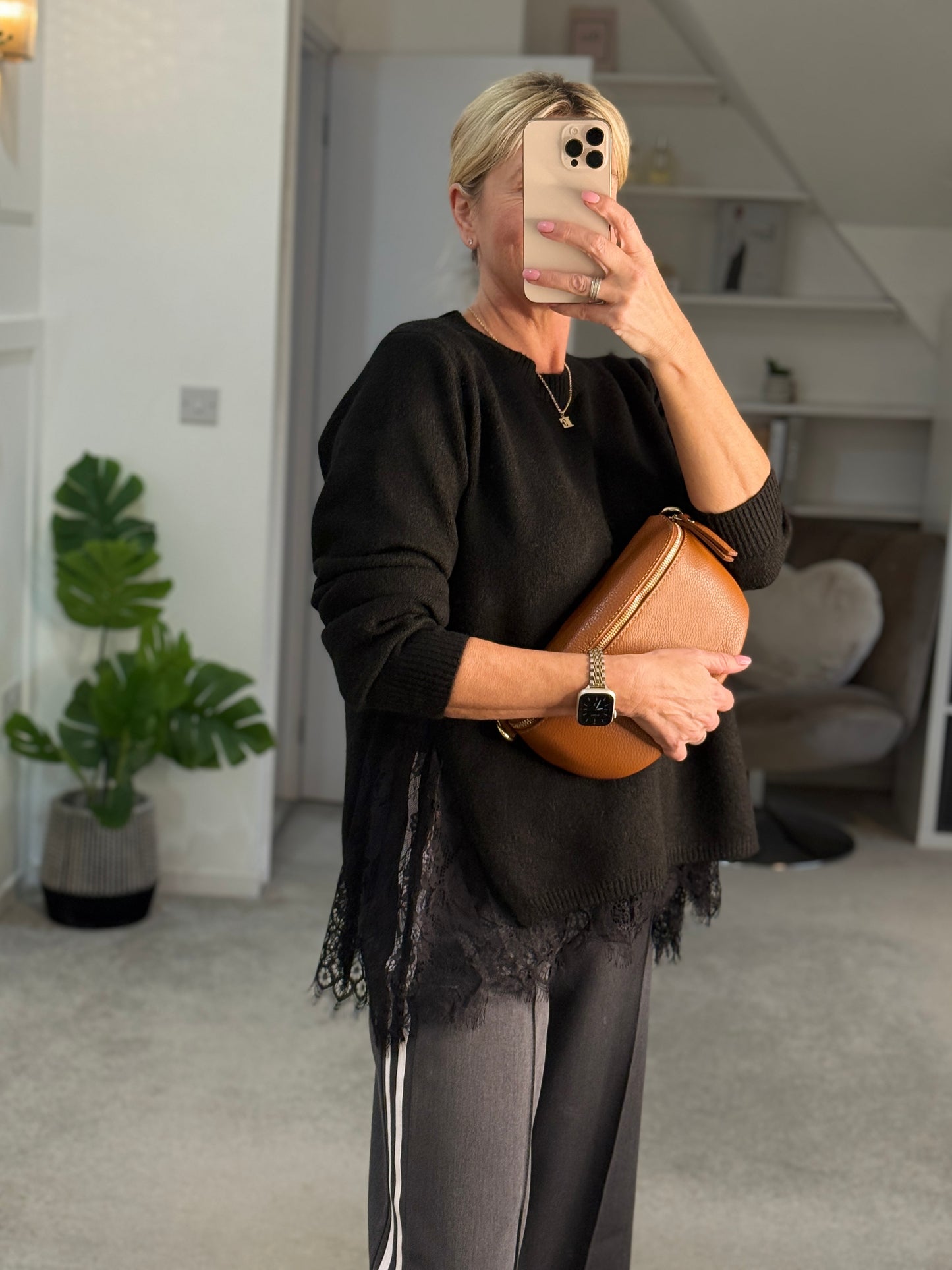 Black Lace Hem Jumper