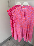 Neon Stripe Large Leopard Frill Sleeve Dress