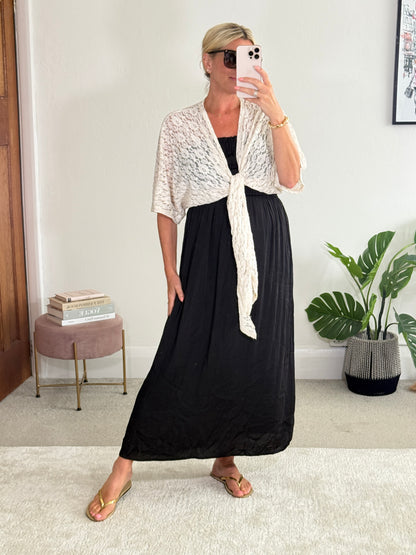 Beige Lace Tie Front Bolero Cardigan