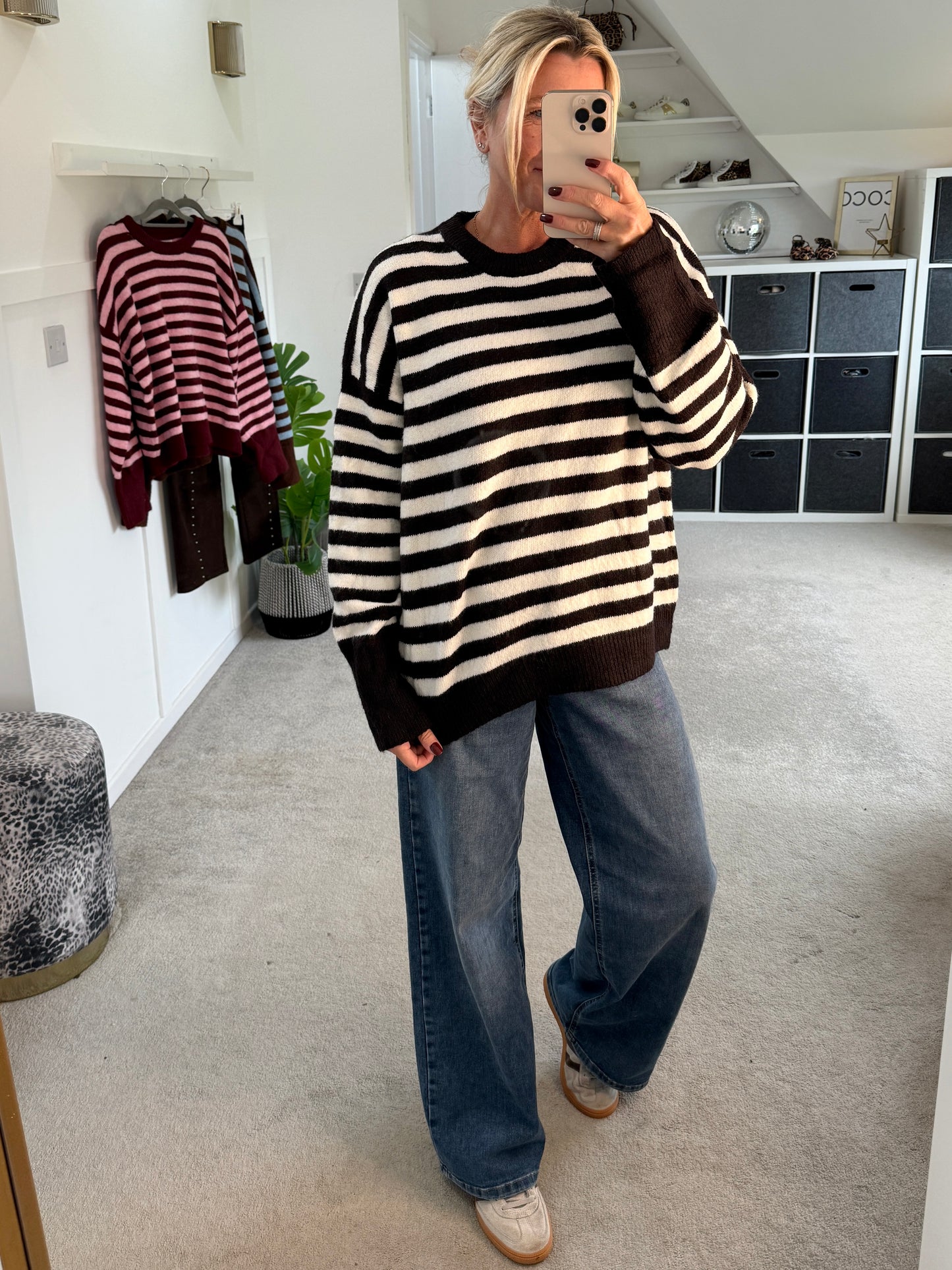 Dark Chocolate/Cream Relaxed Fit Stripe Jumper