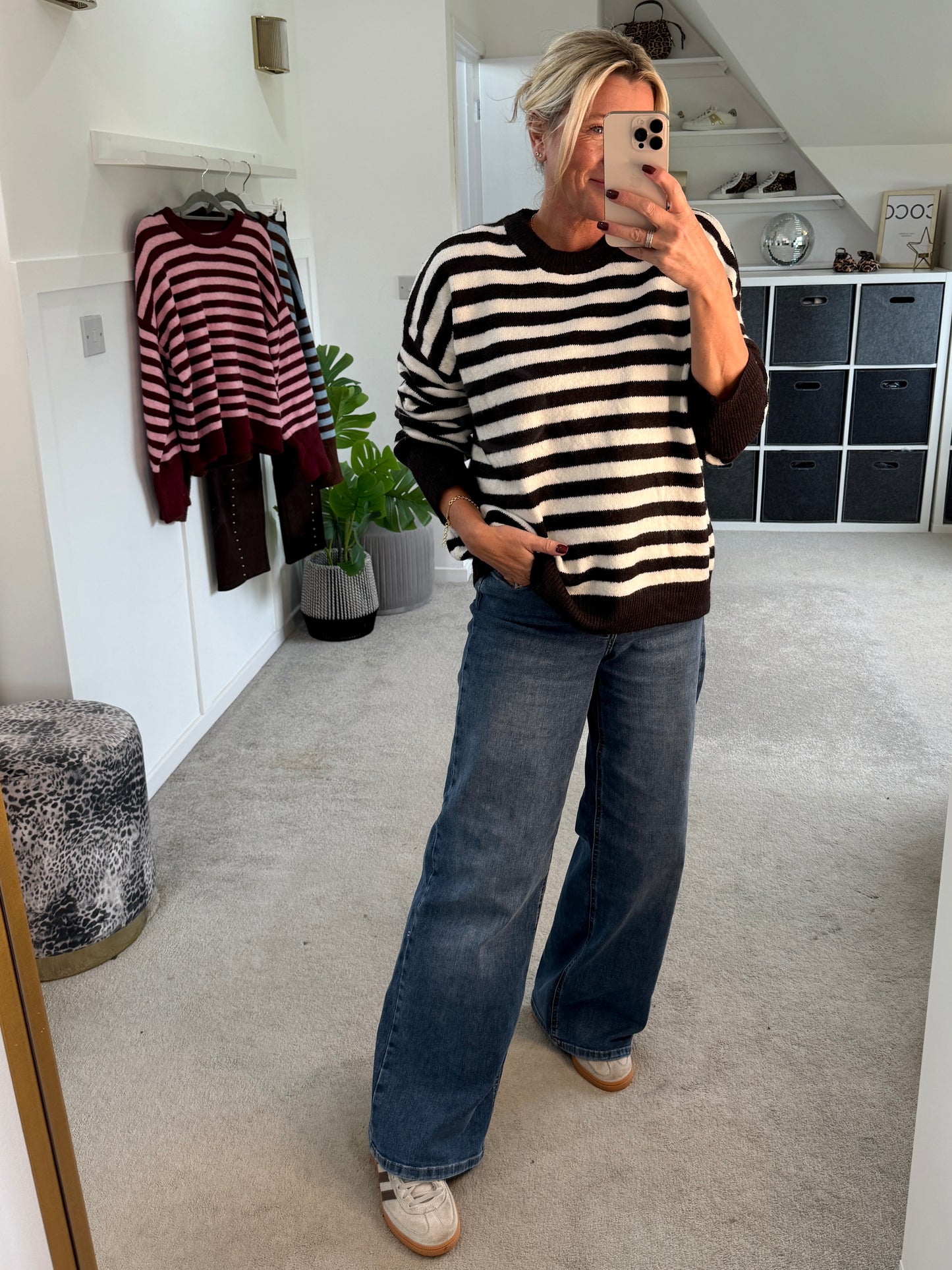 Dark Chocolate/Cream Relaxed Fit Stripe Jumper