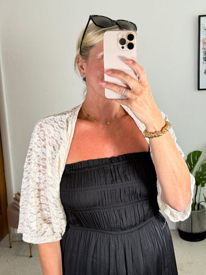 Beige Lace Tie Front Bolero Cardigan