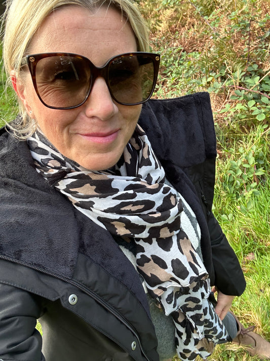 Cream Leopard Tassel Scarf