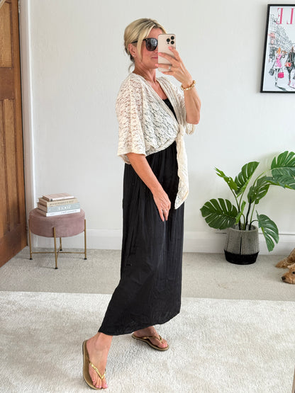 Beige Lace Tie Front Bolero Cardigan