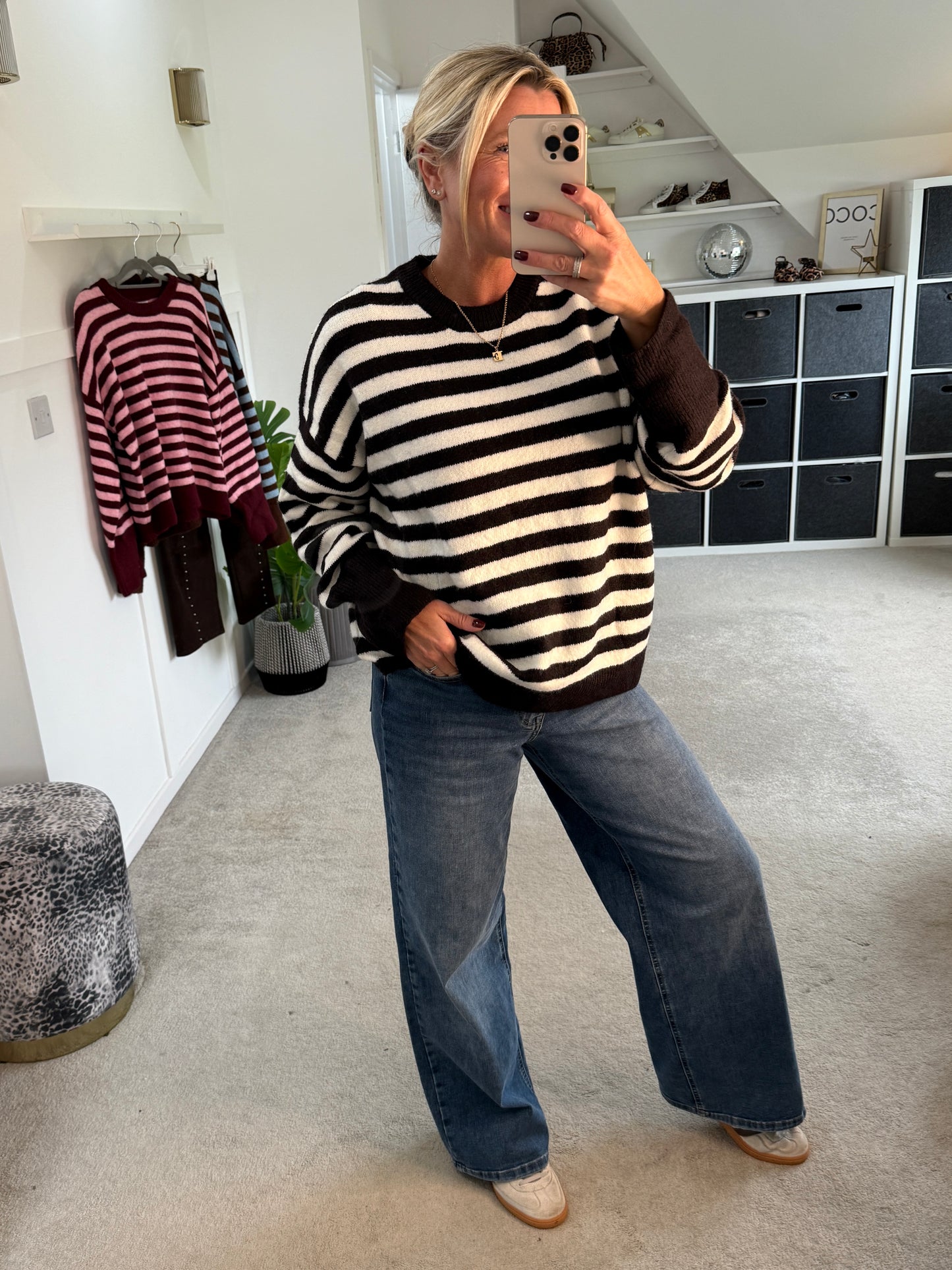 Dark Chocolate/Cream Relaxed Fit Stripe Jumper