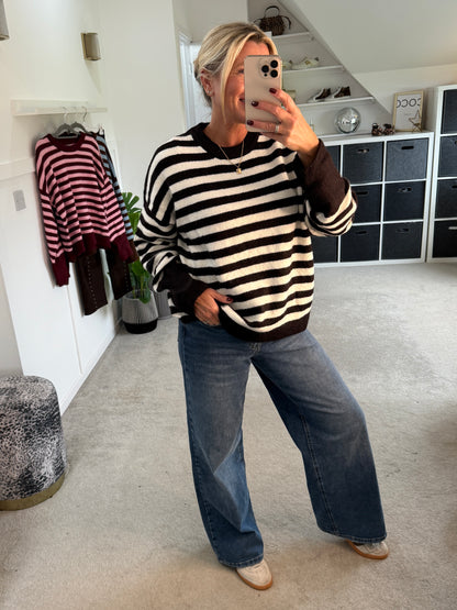 Dark Chocolate/Cream Relaxed Fit Stripe Jumper