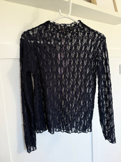Navy Stretch Lace Layering Top