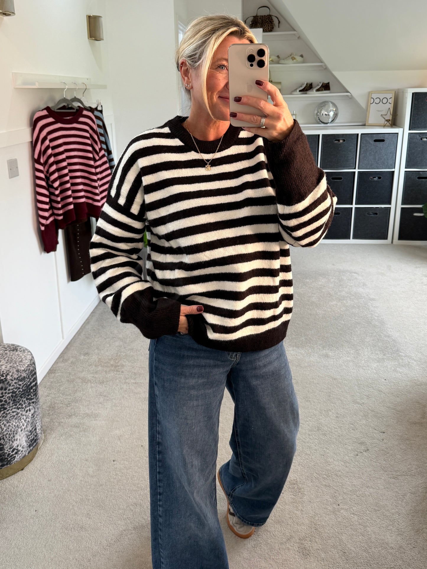 Dark Chocolate/Cream Relaxed Fit Stripe Jumper