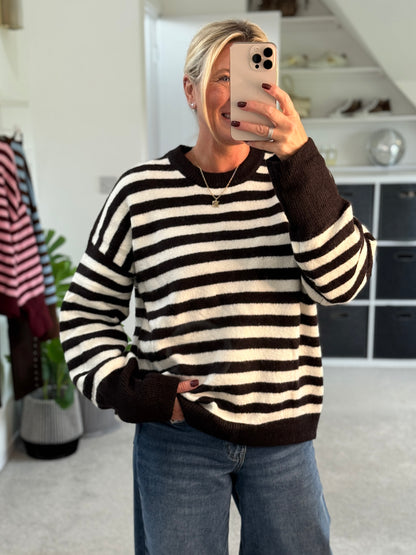Dark Chocolate/Cream Relaxed Fit Stripe Jumper