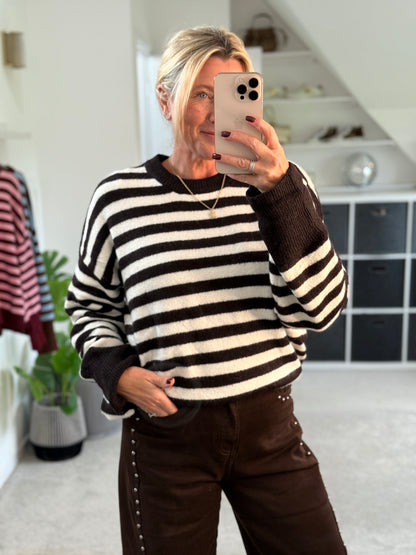 Dark Chocolate/Cream Relaxed Fit Stripe Jumper