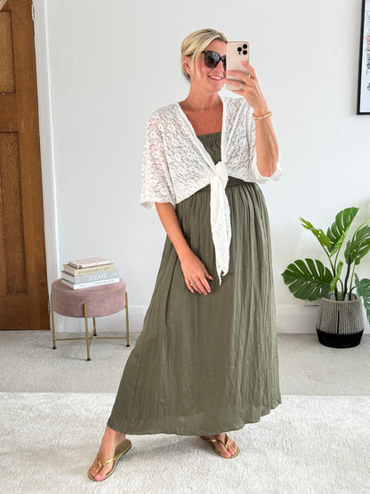 White Lace Tie Front Bolero Cardigan