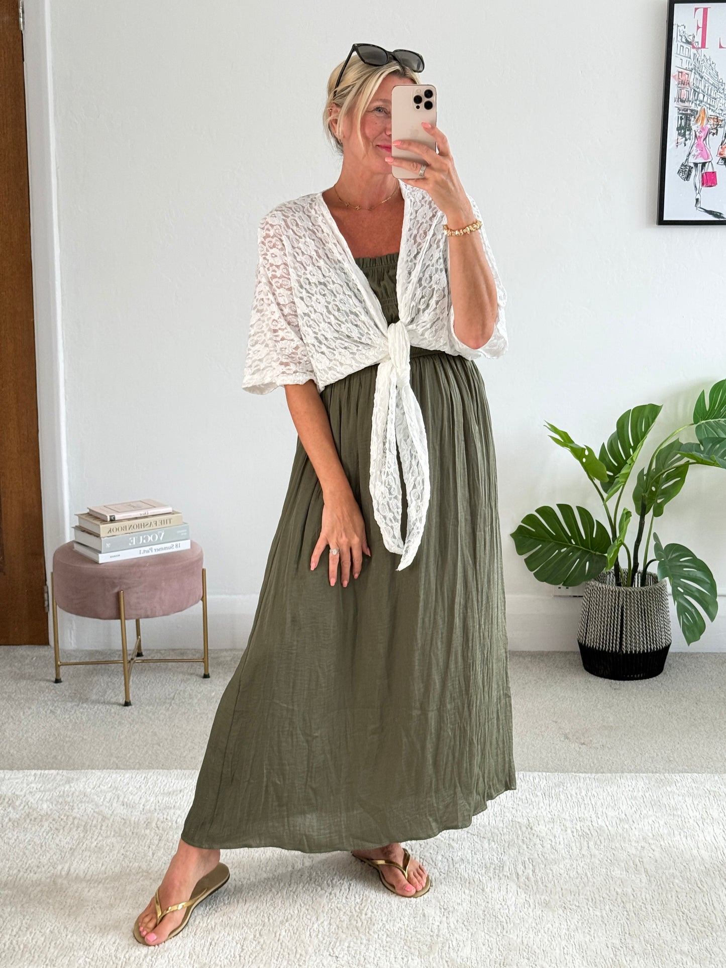 White Lace Tie Front Bolero Cardigan