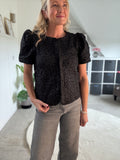 Merle Black Puff Embossed Flower Blouse