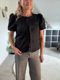 Merle Black Puff Embossed Flower Blouse