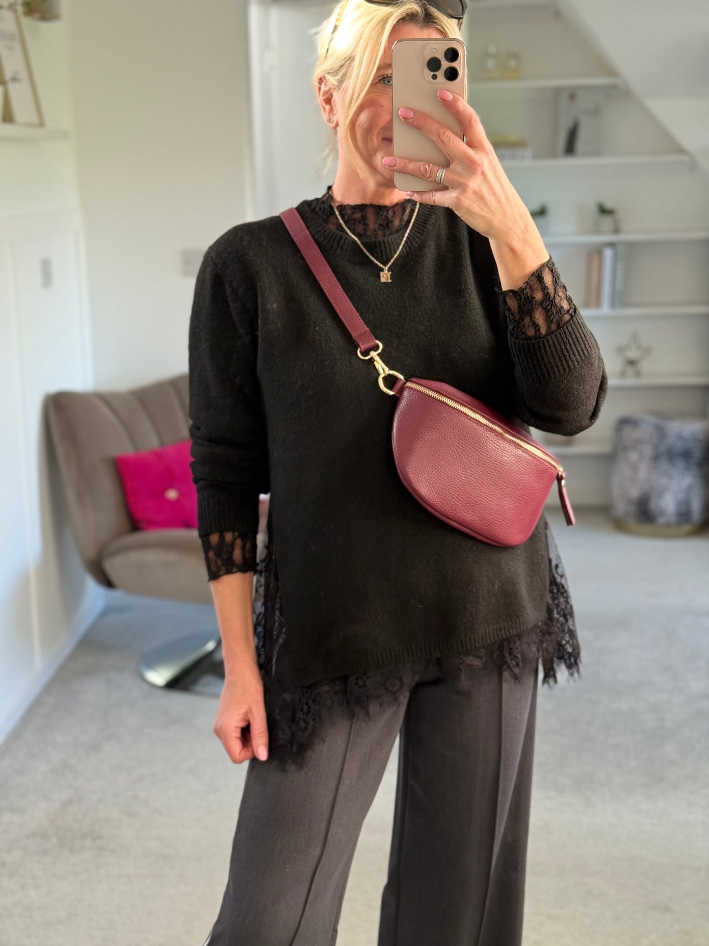 Navy Stretch Lace Layering Top