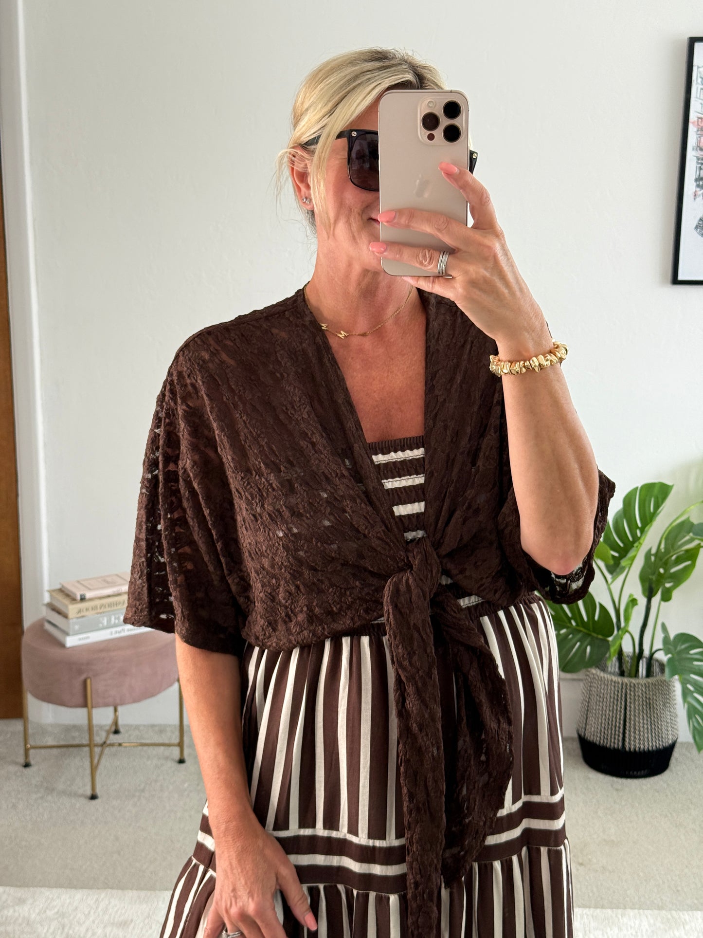 Chocolate Lace Tie Front Bolero Cardigan