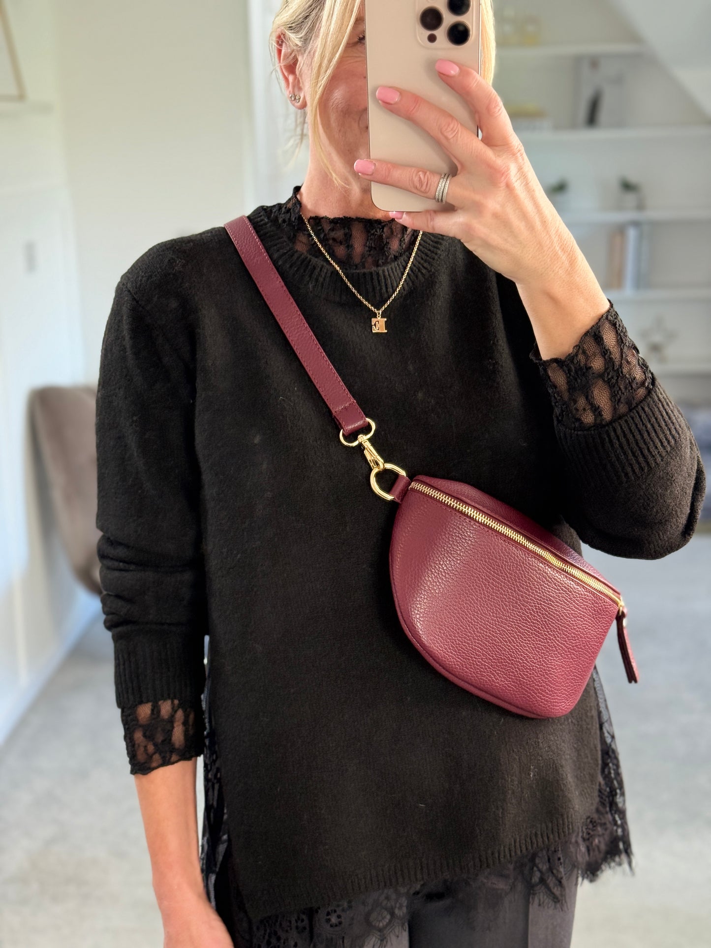 Navy Stretch Lace Layering Top