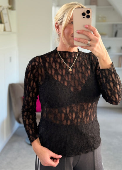 Navy Stretch Lace Layering Top