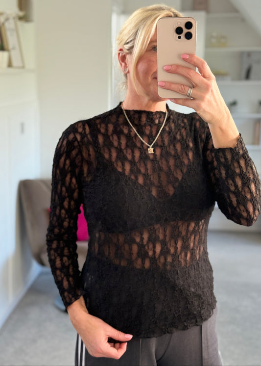 Black Stretch Lace Layering Top