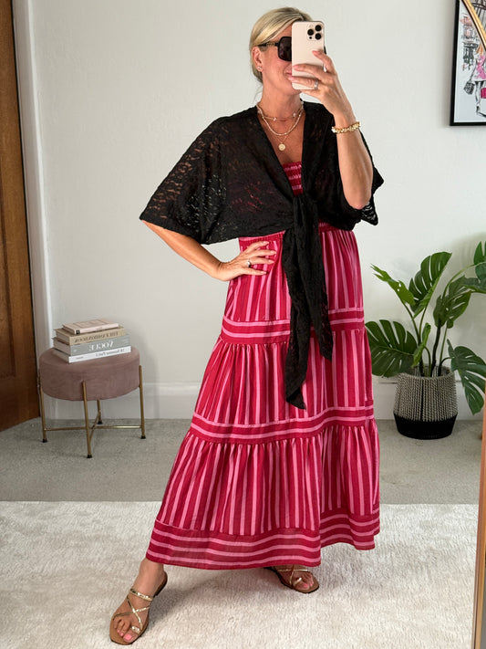 Black Lace Tie Front Bolero Cardigan