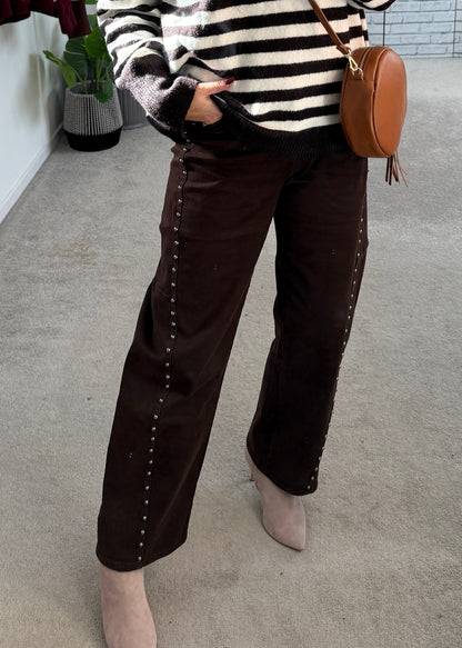 Chocolate Stud Barrel Leg Jeans