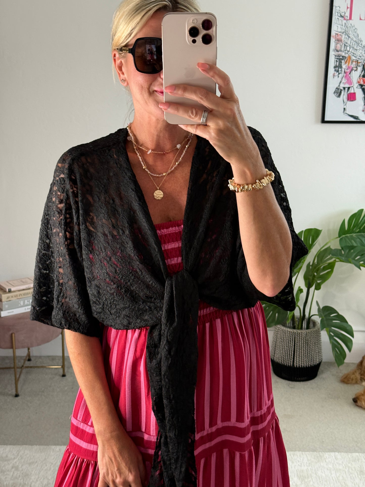 Black Lace Tie Front Bolero Cardigan