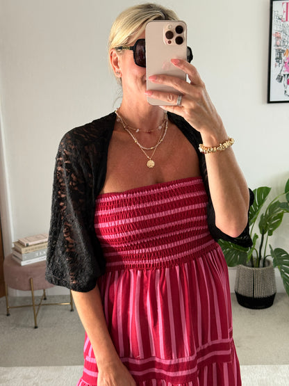 Black Lace Tie Front Bolero Cardigan
